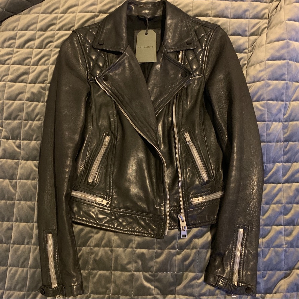 ALLSAINTS Conroy Leather Biker Jacket, 0/XS, BLACK